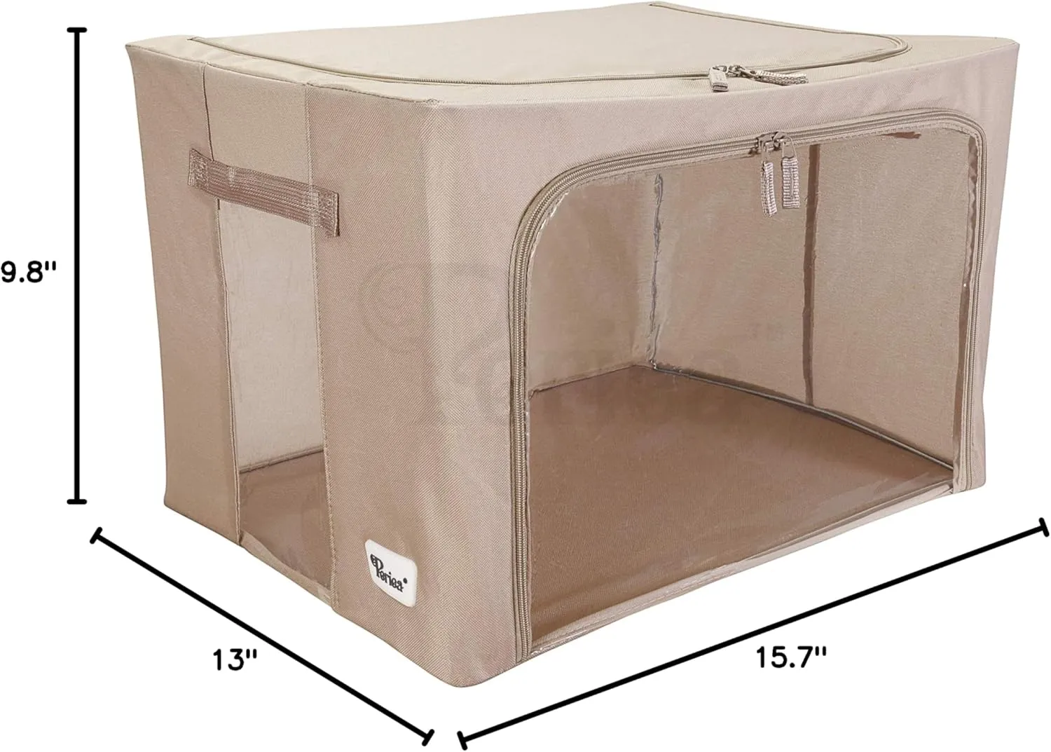 Oxford Cloth Steel Frame Storage Boxes - Under-Bed or in Closet - Pack of 2 Small Organizers (Camel)