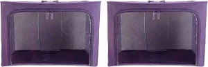 Oxford Cloth Steel Frame Storage Boxes - Under-Bed or in Closet - Pack of 2 Small Organizers (Eggplant/Merlot)