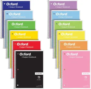 Oxford Spiral Notebook 12 Pack, Bulk College Ruled Spiral Notebooks for School, 1 Subject Writing Journal, College Ruled Paper, 8 x 10-1/2 Inches, Color Assortment May Vary, 70 Lined Sheets (65205)