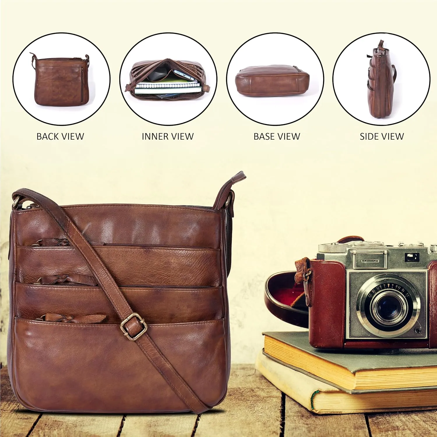 Ozora Multi Pockets Handmade Leather Crossbody Handbags & Sling Bag for Men & Women with Detachable Holster