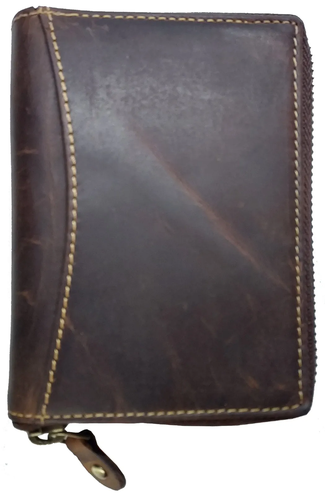 #P51323 Mens RFID Protected Zipper Close Genuine Leather Microsuede BiFold Wallet 1 ID 13 Credit Card Slots 4 Pockets 1 Inside Zipper Compartment Divided Currency Compartment Key Holder