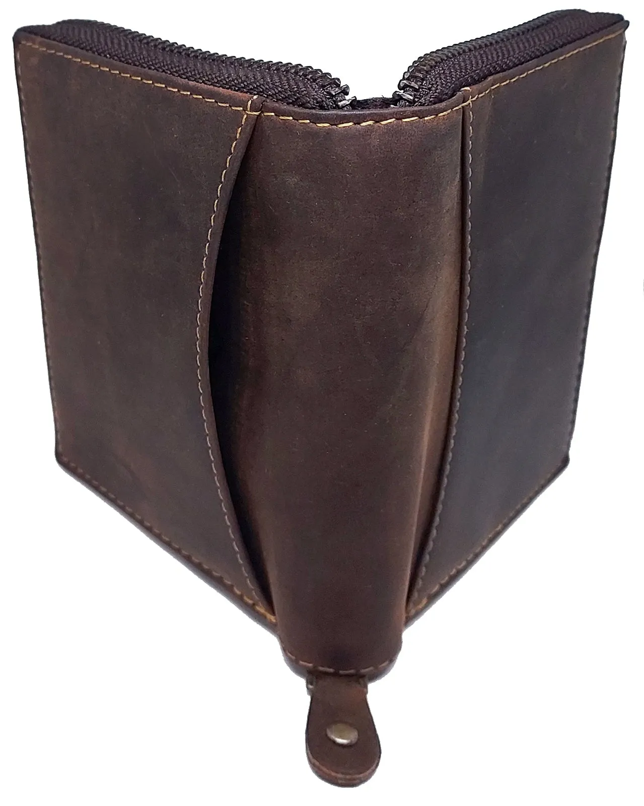 #P51323 Mens RFID Protected Zipper Close Genuine Leather Microsuede BiFold Wallet 1 ID 13 Credit Card Slots 4 Pockets 1 Inside Zipper Compartment Divided Currency Compartment Key Holder