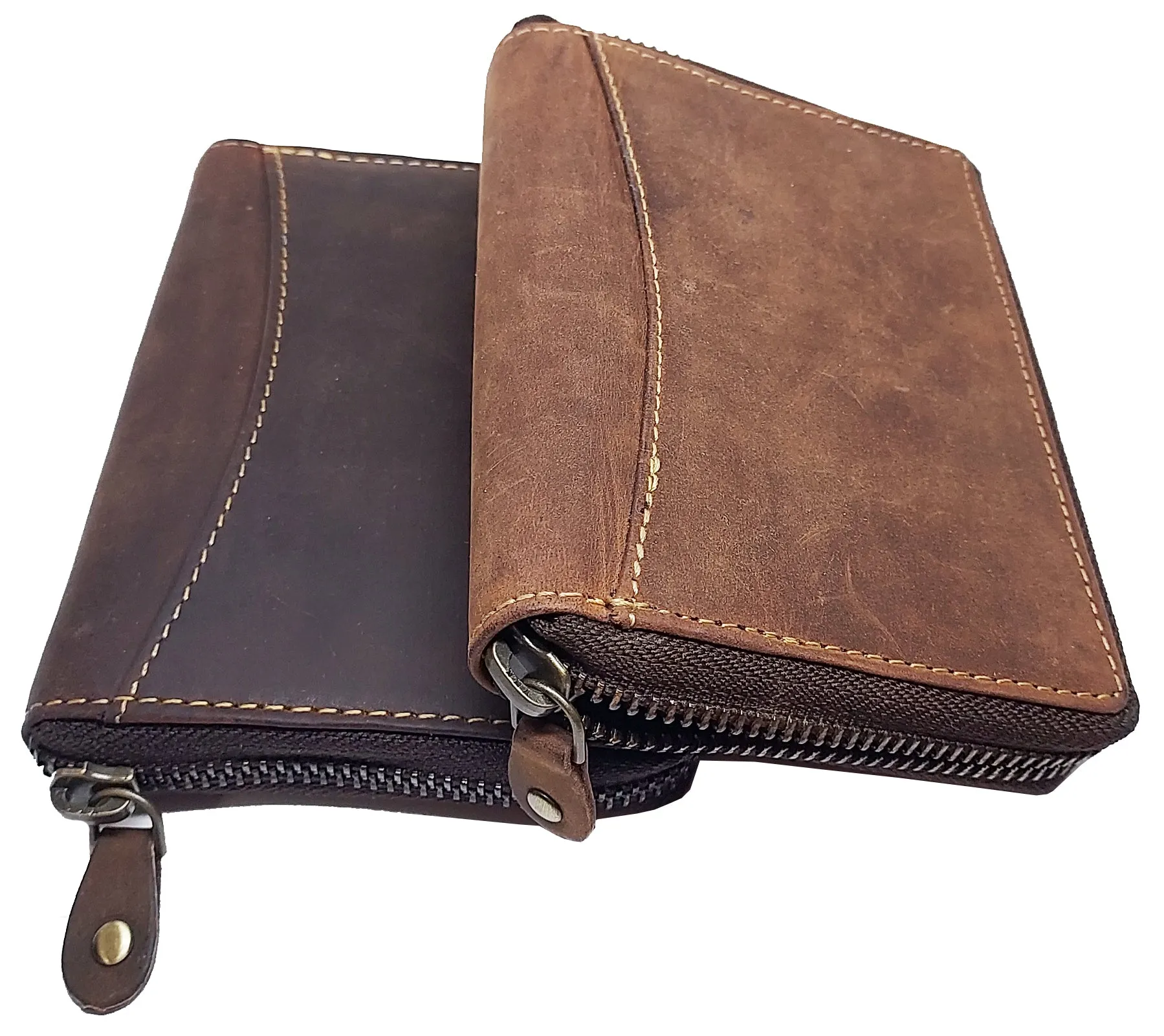 #P51323 Mens RFID Protected Zipper Close Genuine Leather Microsuede BiFold Wallet 1 ID 13 Credit Card Slots 4 Pockets 1 Inside Zipper Compartment Divided Currency Compartment Key Holder