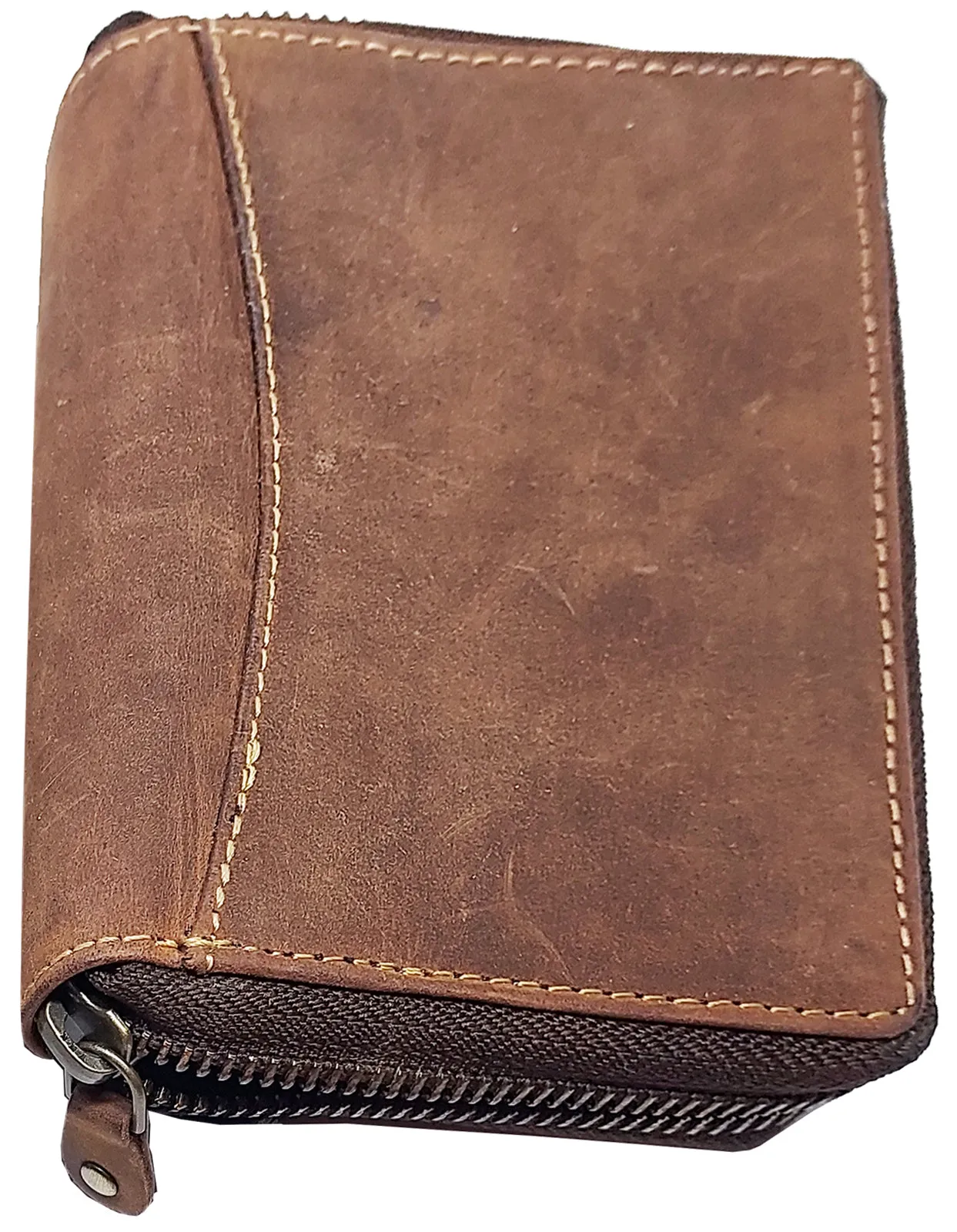 #P51323 Mens RFID Protected Zipper Close Genuine Leather Microsuede BiFold Wallet 1 ID 13 Credit Card Slots 4 Pockets 1 Inside Zipper Compartment Divided Currency Compartment Key Holder