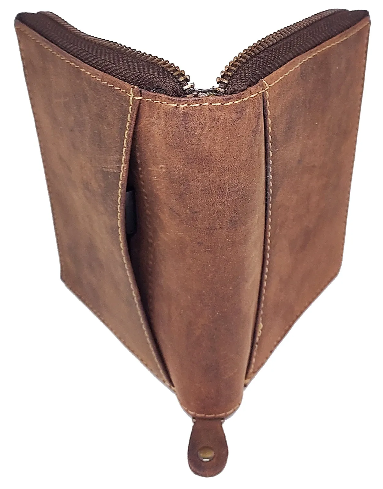 #P51323 Mens RFID Protected Zipper Close Genuine Leather Microsuede BiFold Wallet 1 ID 13 Credit Card Slots 4 Pockets 1 Inside Zipper Compartment Divided Currency Compartment Key Holder