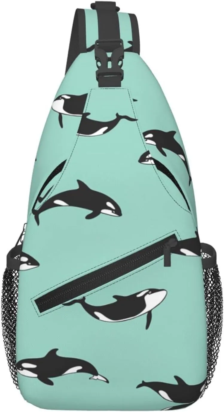 Pacific Ocean Whale Print Sling Bag Crossbody Backpack For Women Men Hiking Travel Over The Shoulder Multipurpose Bag