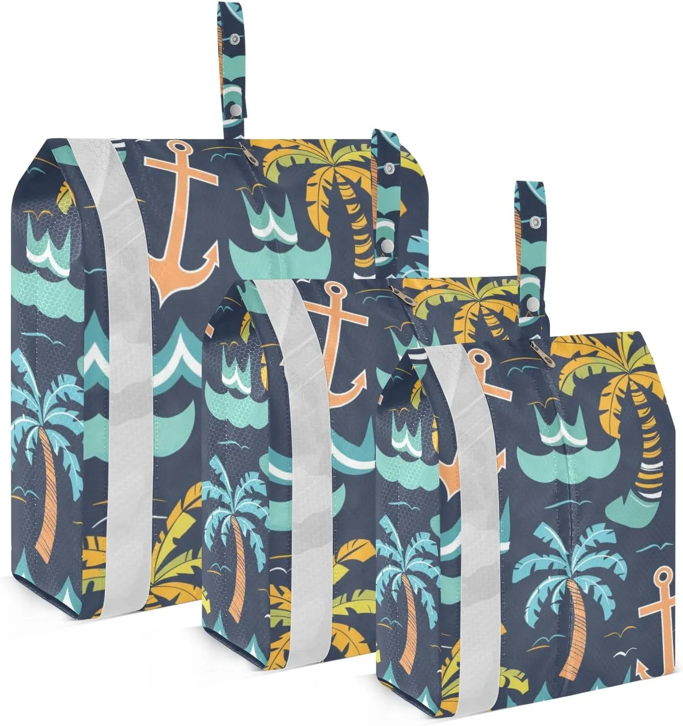 Packing Travel Organizer Coconut Tree Spear and Waves 3 Piece Zipper Bag Set