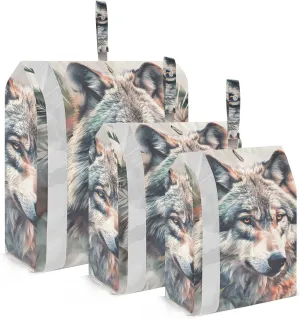 Packing Travel Organizer Lovely Wolf Palm Animation 3 Piece Zipper Bag Set