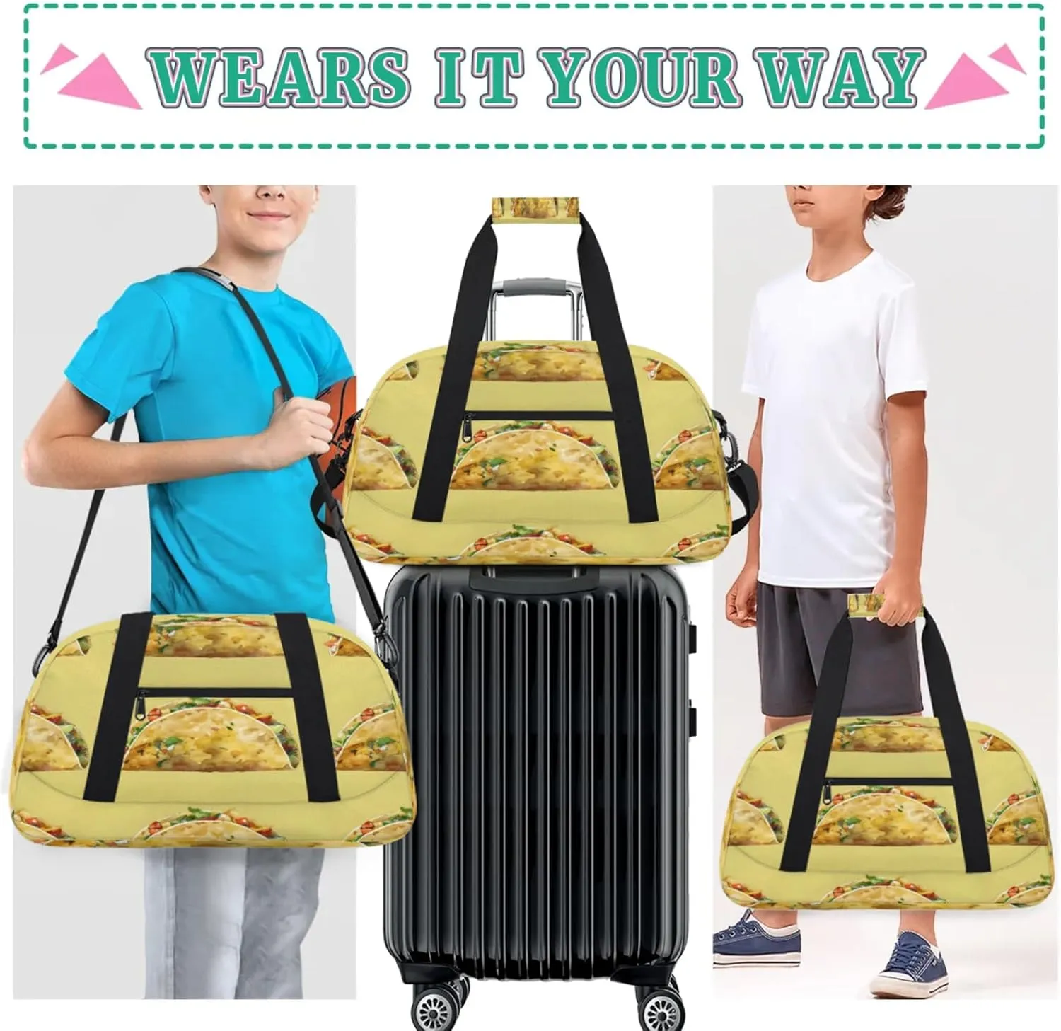 Pancake Burrito Small Gym Bag for Women Men, Burritos Print Travel Duffle Bag Workout Dance Tote Bag Carry On Overnight Weekender Bag