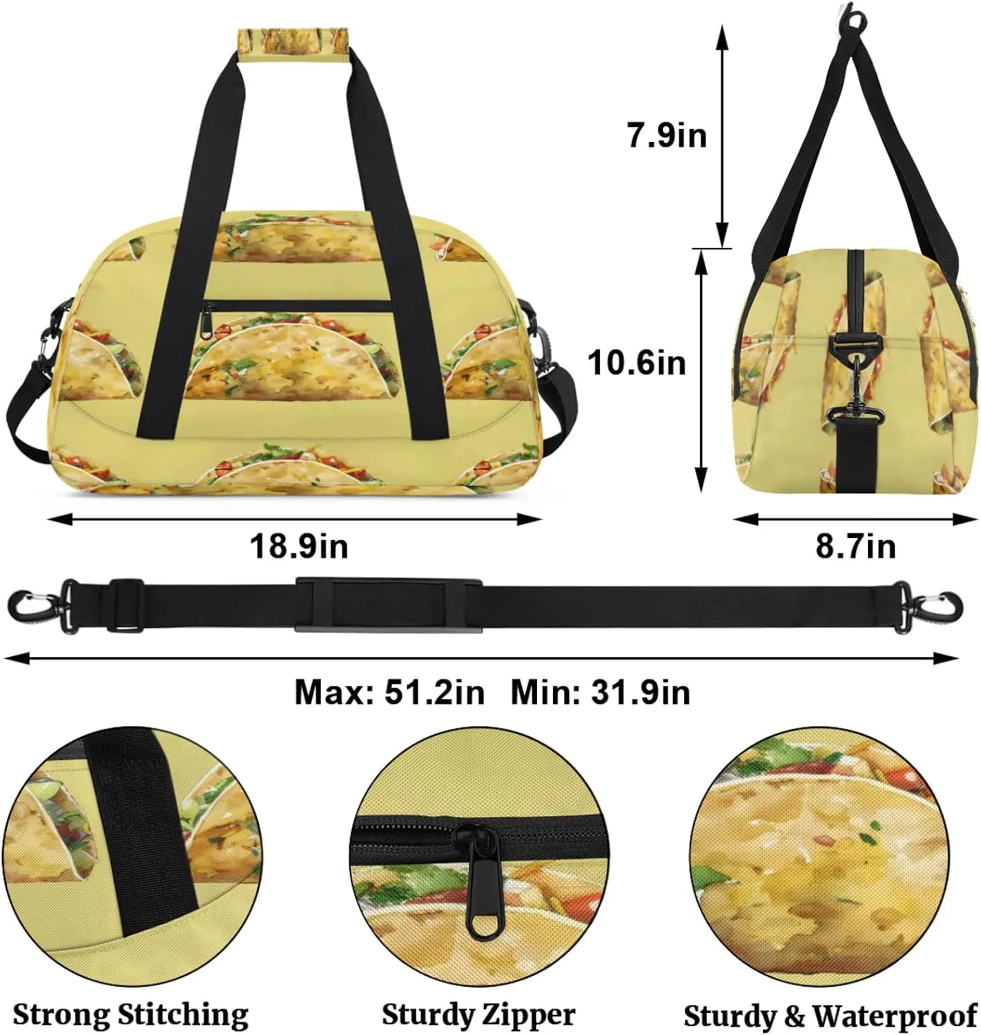 Pancake Burrito Small Gym Bag for Women Men, Burritos Print Travel Duffle Bag Workout Dance Tote Bag Carry On Overnight Weekender Bag