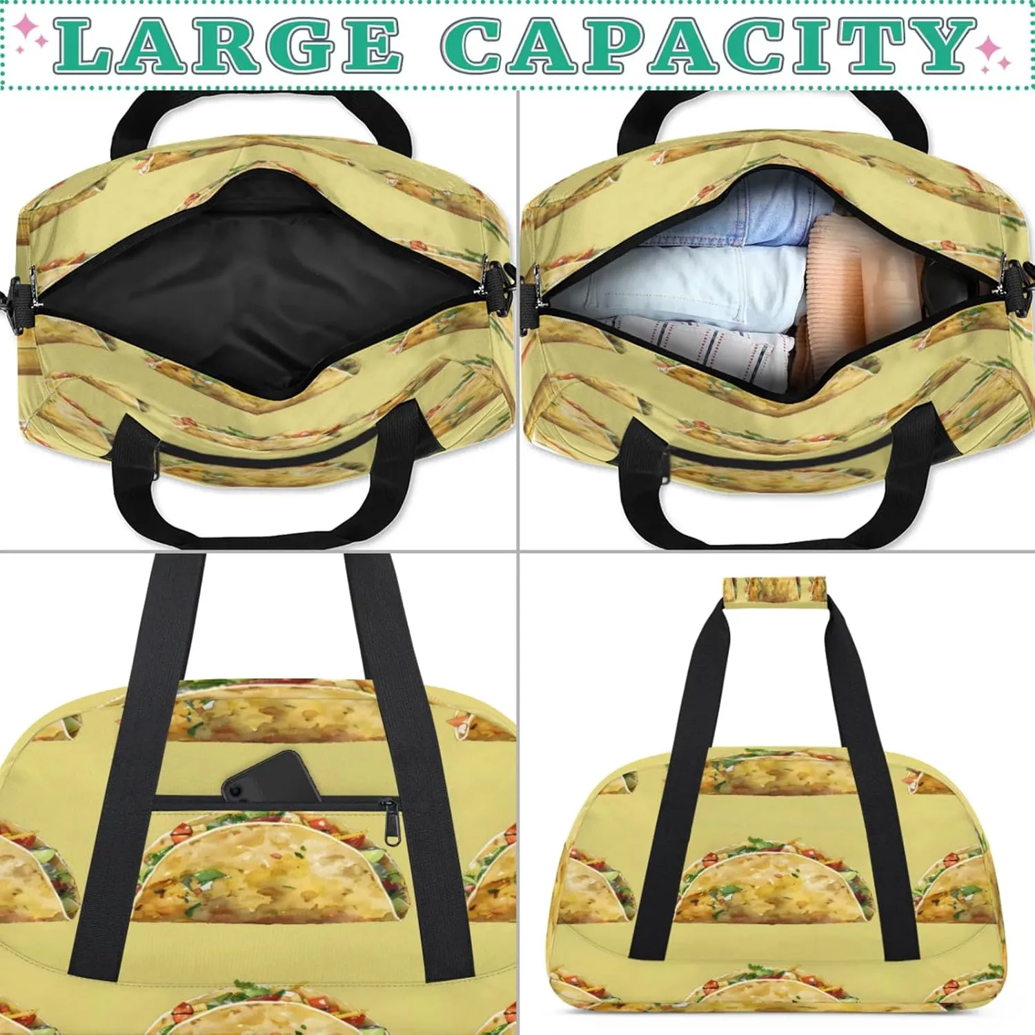 Pancake Burrito Small Gym Bag for Women Men, Burritos Print Travel Duffle Bag Workout Dance Tote Bag Carry On Overnight Weekender Bag