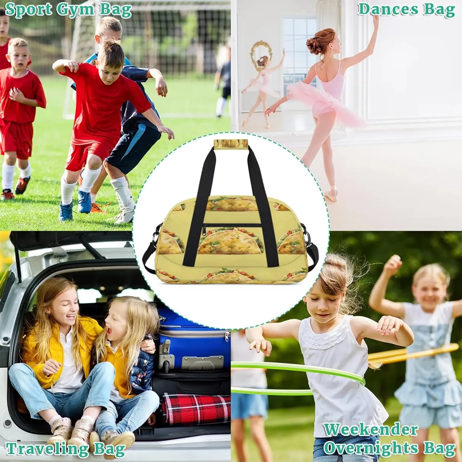 Pancake Burrito Small Gym Bag for Women Men, Burritos Print Travel Duffle Bag Workout Dance Tote Bag Carry On Overnight Weekender Bag