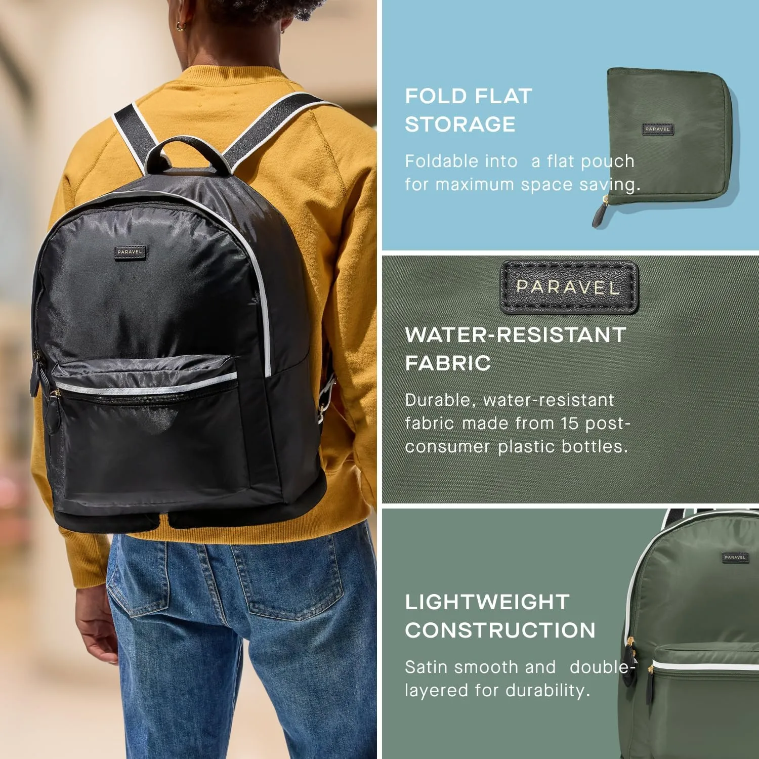 Paravel Fold Up Travel Backpack | Packable and Lightweight Foldable Travel Bag | Carry On Nylon Backpack with Trolley Sleeve, Safari Green