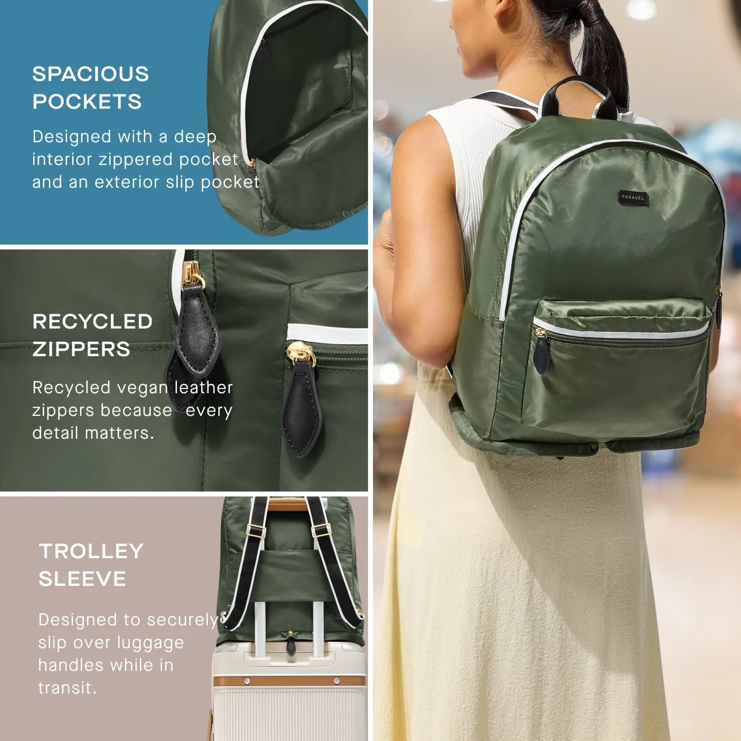 Paravel Fold Up Travel Backpack | Packable and Lightweight Foldable Travel Bag | Carry On Nylon Backpack with Trolley Sleeve, Safari Green
