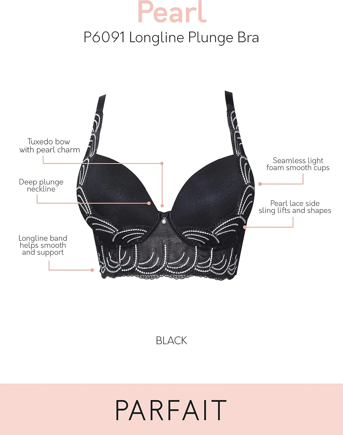 PARFAIT Pearl P6091 Women's Longline Plunge Full Busted Bra
