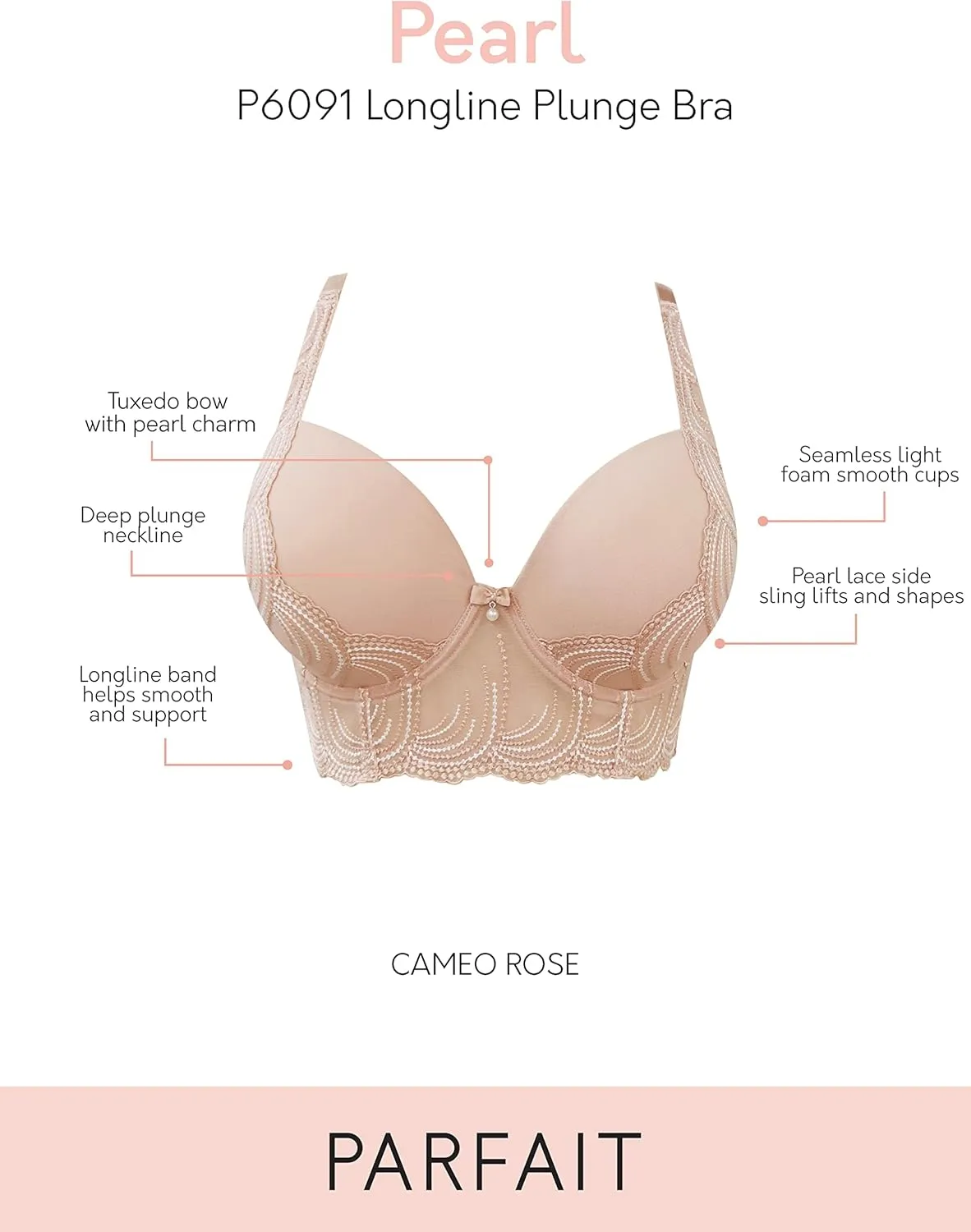 PARFAIT Pearl P6091 Women's Longline Plunge Full Busted Bra