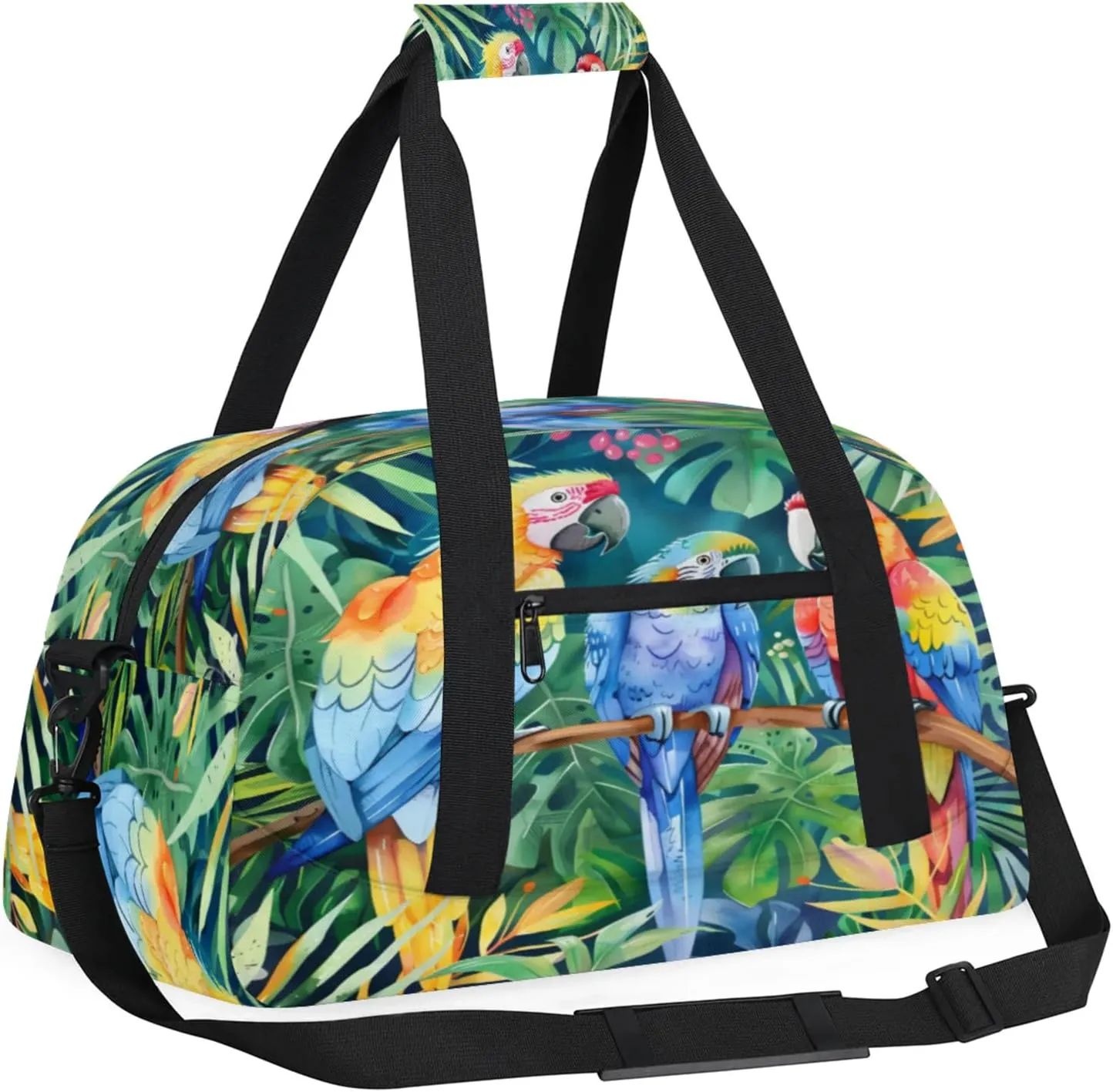 Parrot Tropical Palm Leaves Gym Bag for Women Men, Sports Travel Duffel Bag Lightweight Workout Bag Carry On Overnight Weekender Bag