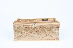 Partitioned jewellery organiser with pouches (Gold)