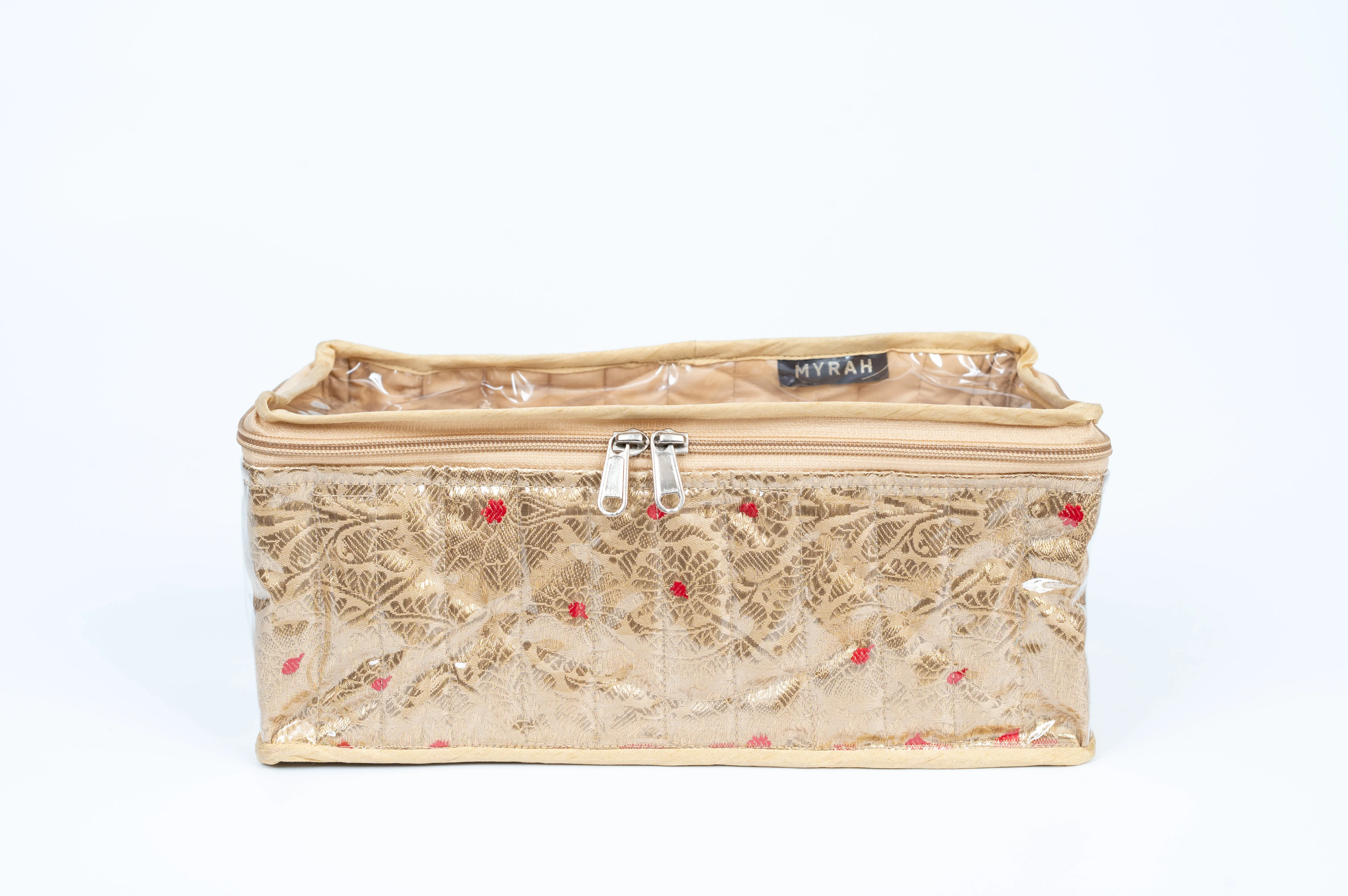 Partitioned jewellery organiser with pouches (Gold)