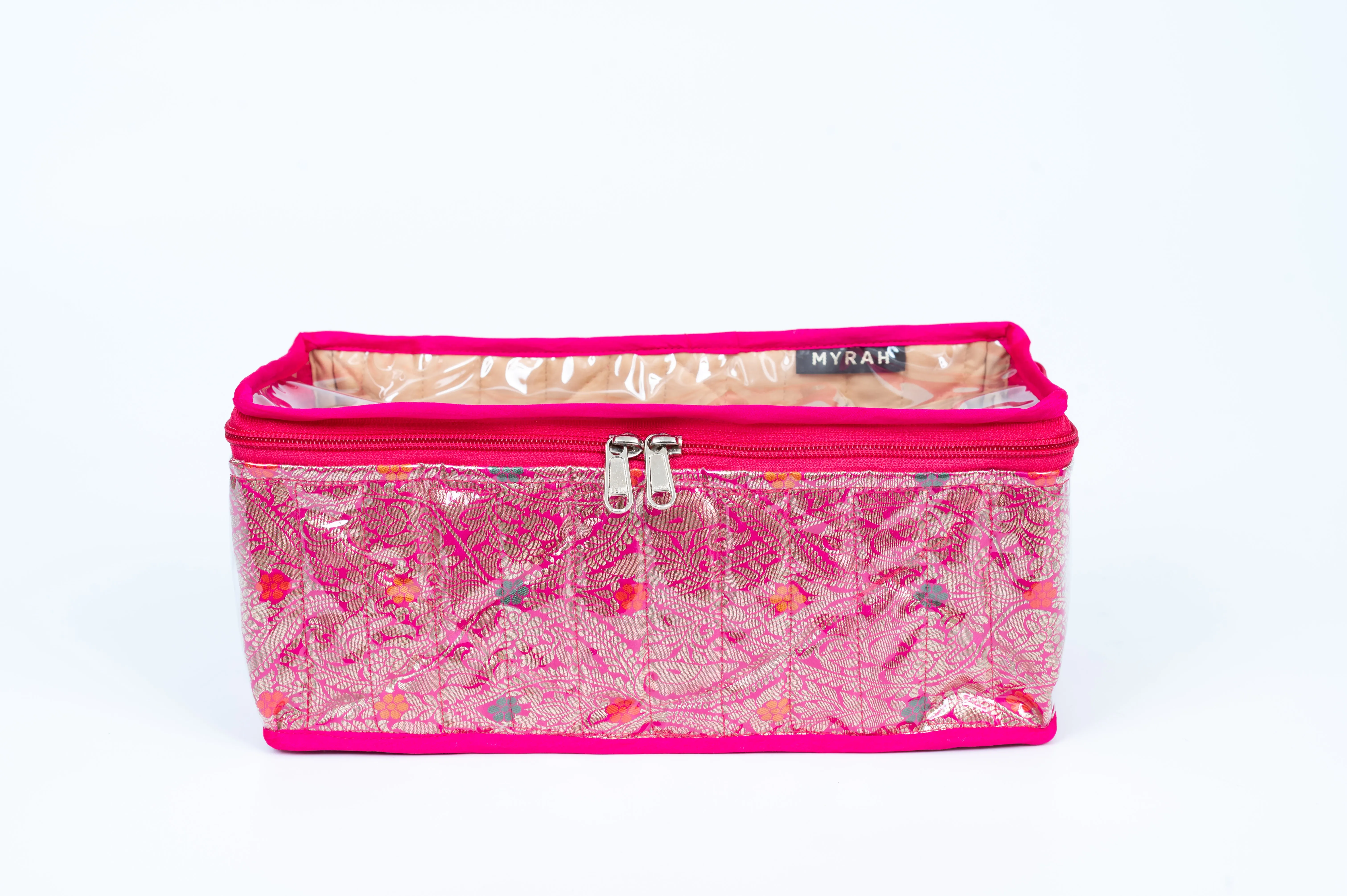 Partitioned jewellery organiser with pouches (Gold)