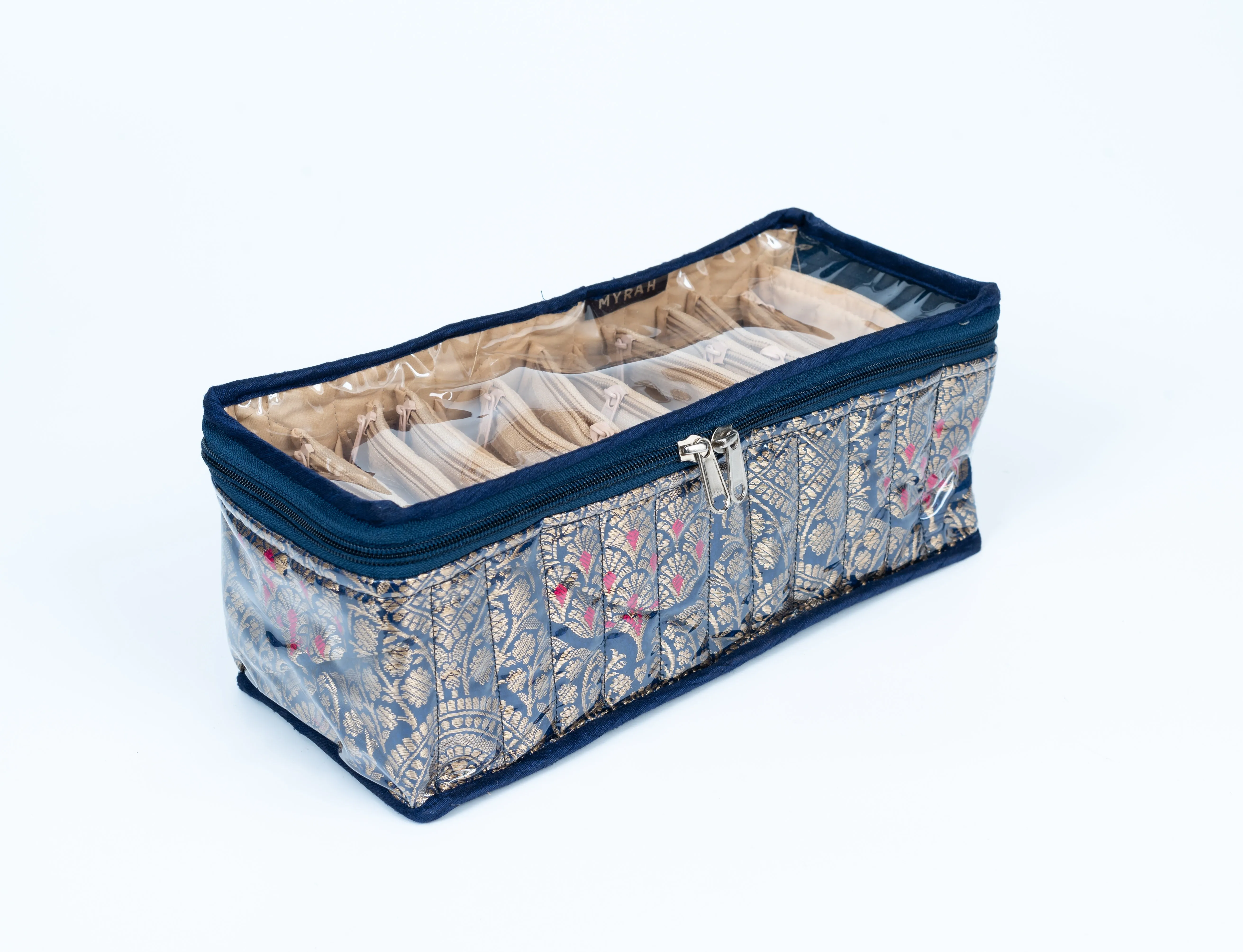 Partitioned jewellery organiser with pouches (Purple)