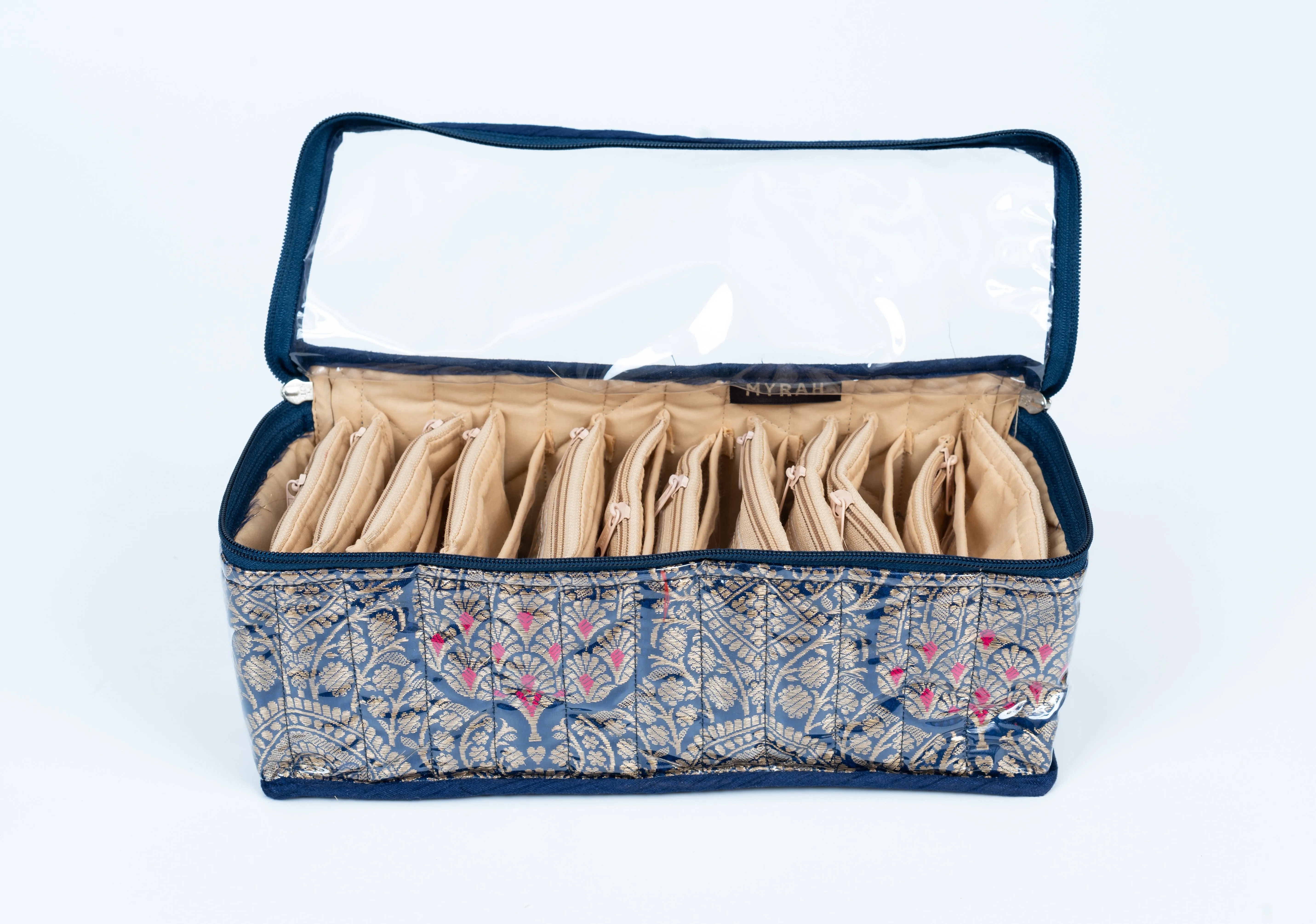Partitioned jewellery organiser with pouches (Purple)