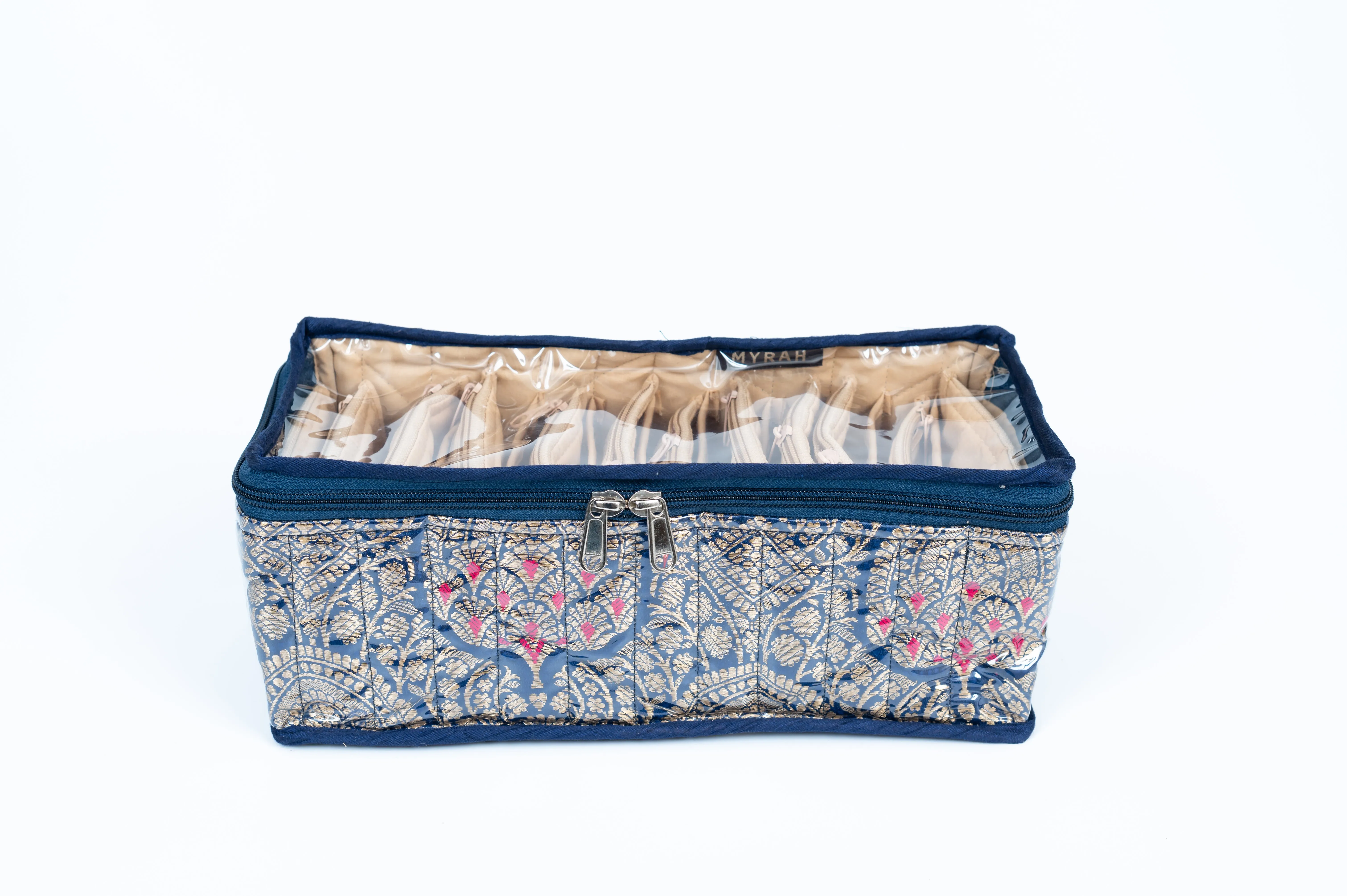 Partitioned jewellery organiser with pouches (Purple)