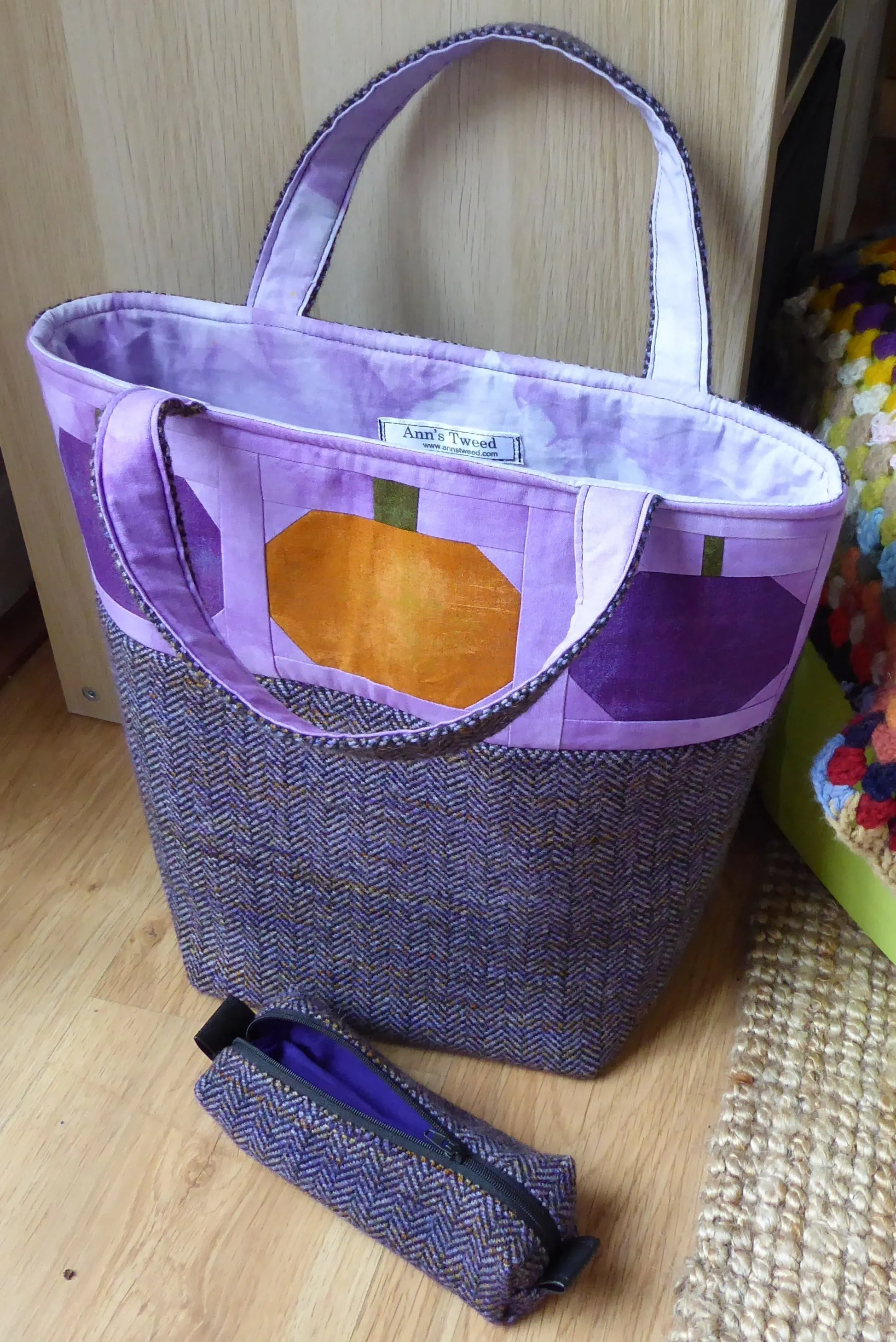 Patchwork Pumpkin and Tweed Large Tote Bag