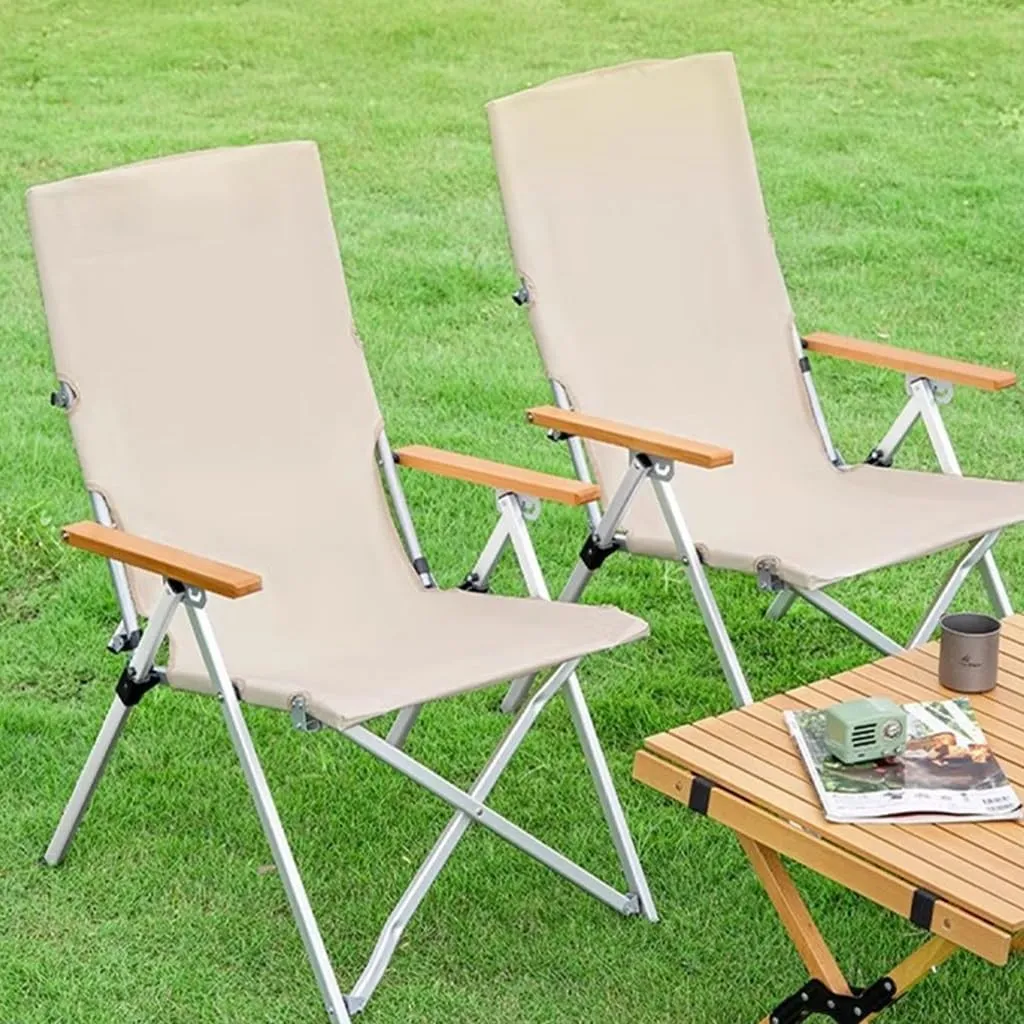 Patio Portable Camping Chairs Dining Chair with Adjustable Backrest,Aluminium Frame Outdoor Reclining for Garden Beach(Black) (Khaki)