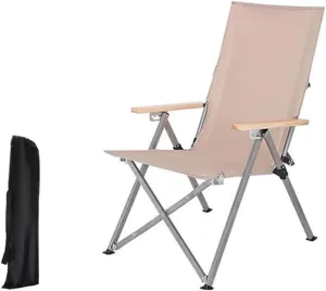 Patio Portable Camping Chairs Dining Chair with Adjustable Backrest,Aluminium Frame Outdoor Reclining for Garden Beach(Black) (Khaki)