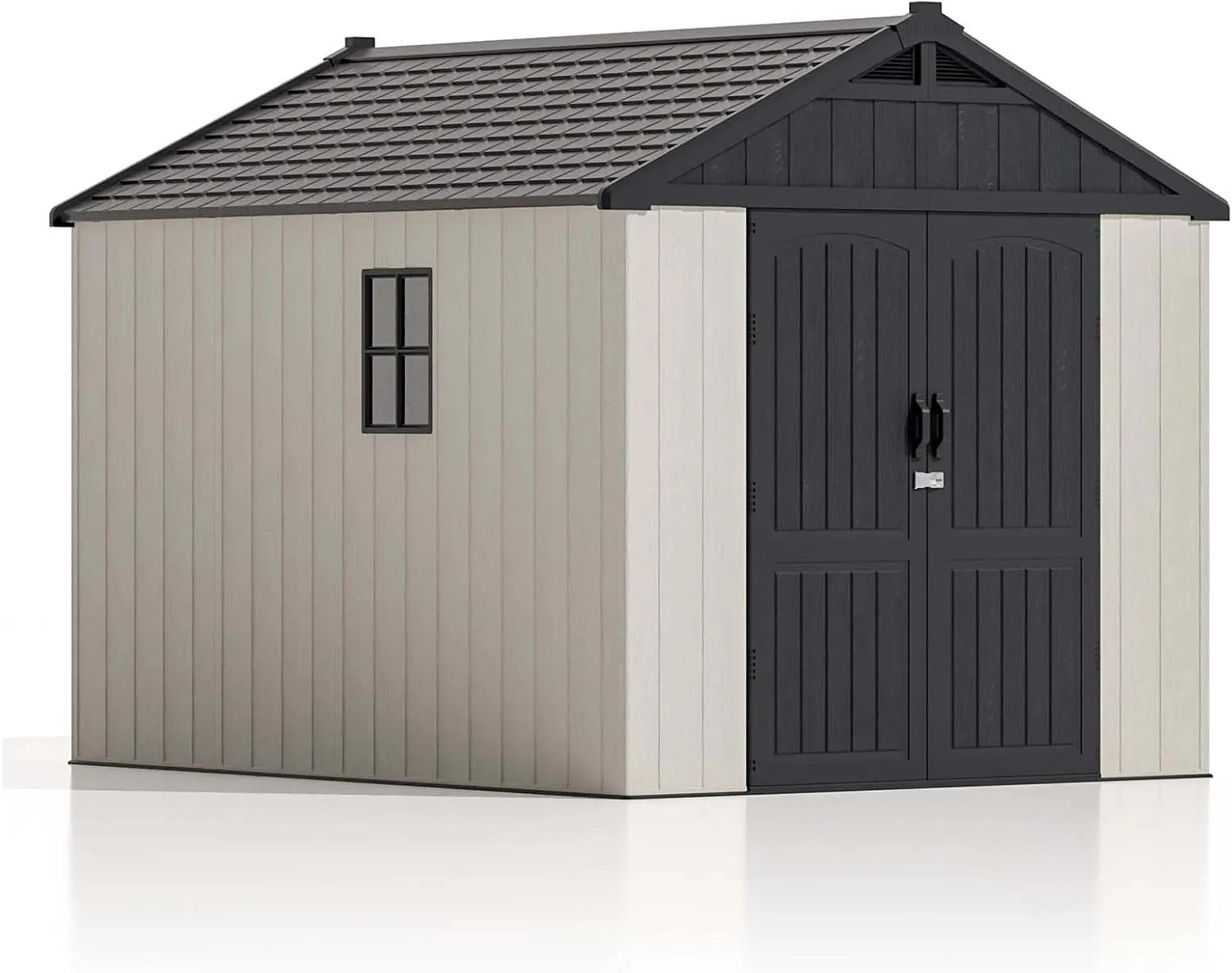 Patiowell 8x10 FT Outdoor Storage Shed, Plastic Shed Resin Garden Tool Shed with Floor & Two Window & Lockable Door for Patio Furniture, Backyard Tools, Bicycles & Lawnmower, Beige