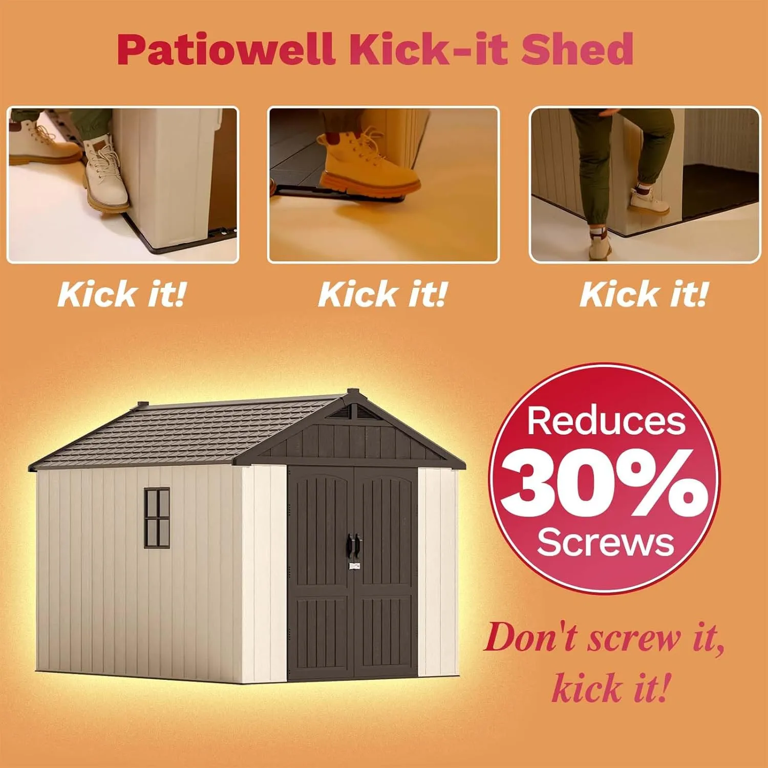 Patiowell 8x10 FT Outdoor Storage Shed, Plastic Shed Resin Garden Tool Shed with Floor & Two Window & Lockable Door for Patio Furniture, Backyard Tools, Bicycles & Lawnmower, Beige