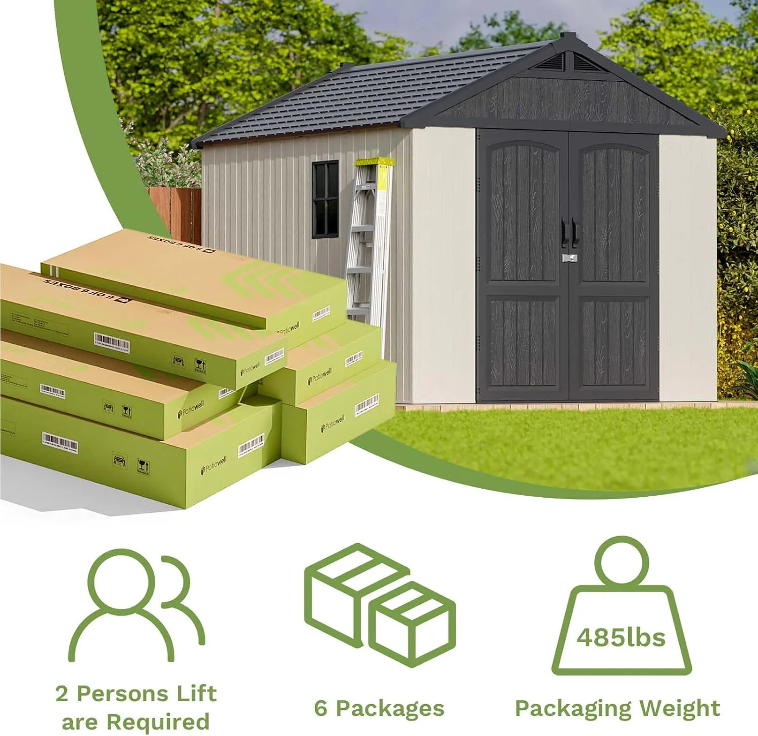 Patiowell 8x10 FT Outdoor Storage Shed, Plastic Shed Resin Garden Tool Shed with Floor & Two Window & Lockable Door for Patio Furniture, Backyard Tools, Bicycles & Lawnmower, Beige