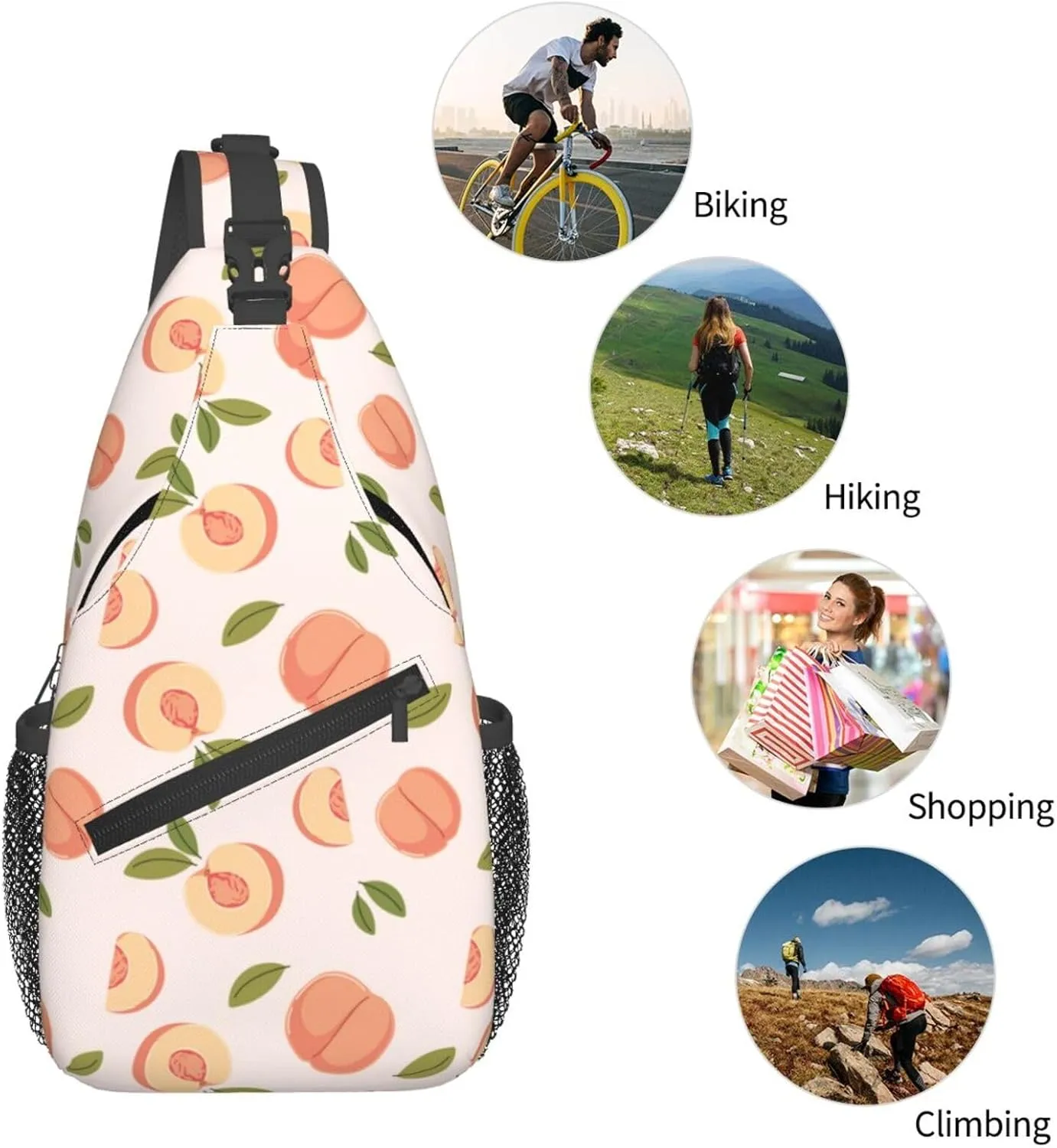 Peach Crossbody Sling Backpack Sling Bag Adjustable Chest Shoulder Daypack For Women Men