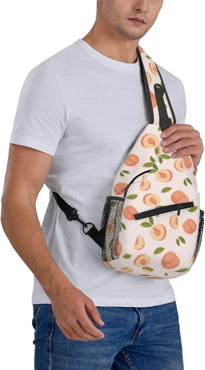 Peach Crossbody Sling Backpack Sling Bag Adjustable Chest Shoulder Daypack For Women Men