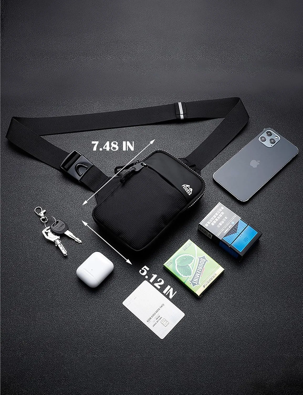 Peicees Mini Crossbody Sling Bag Dual Pocket Water Resistant Running Phone Holder Chest Shoulder Bag for Men Women Travel Gym