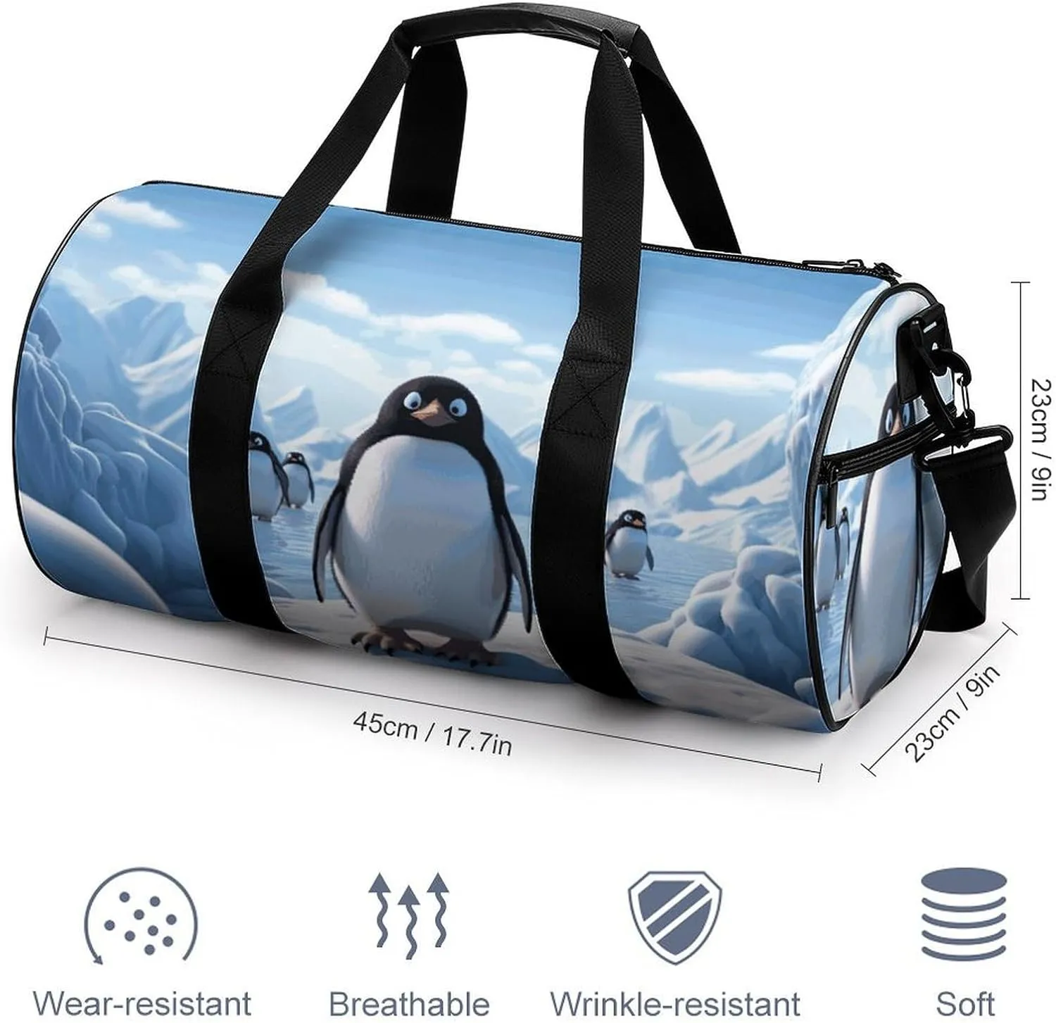 Penguin Antarctica Ice Gym Bag Small Travel Duffle Bag with Compartment Carry On Weekender Bag for Women Men