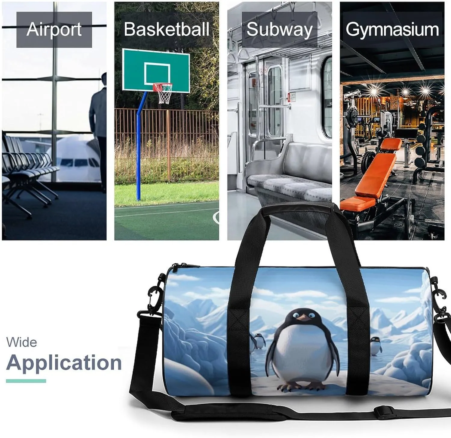 Penguin Antarctica Ice Gym Bag Small Travel Duffle Bag with Compartment Carry On Weekender Bag for Women Men