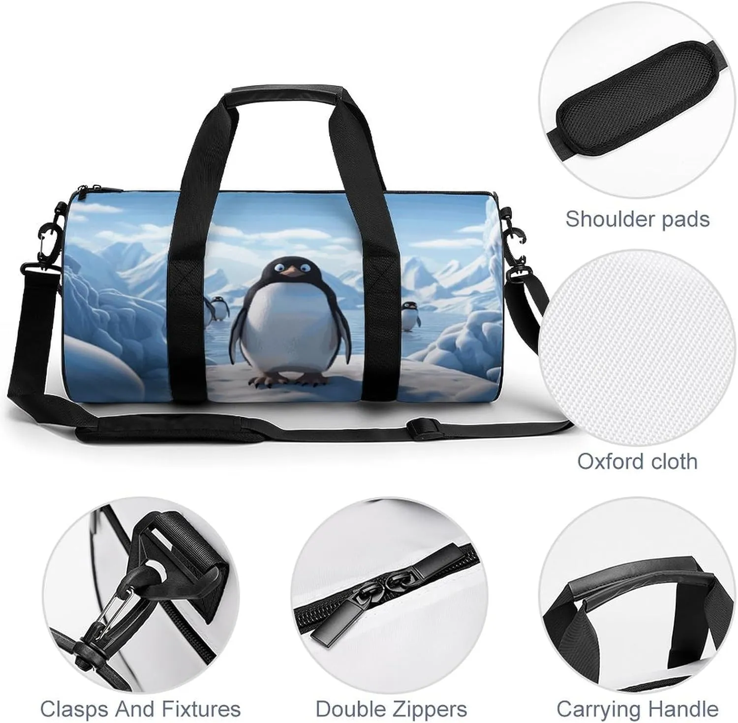 Penguin Antarctica Ice Gym Bag Small Travel Duffle Bag with Compartment Carry On Weekender Bag for Women Men