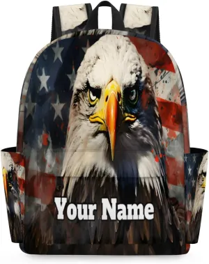 Personalized 4th of July Preschool Toddler Backpack for Boys Girls Custom Kids Name Small Bookbags Kindergarten Elementary Backpack, Eagles American Flag