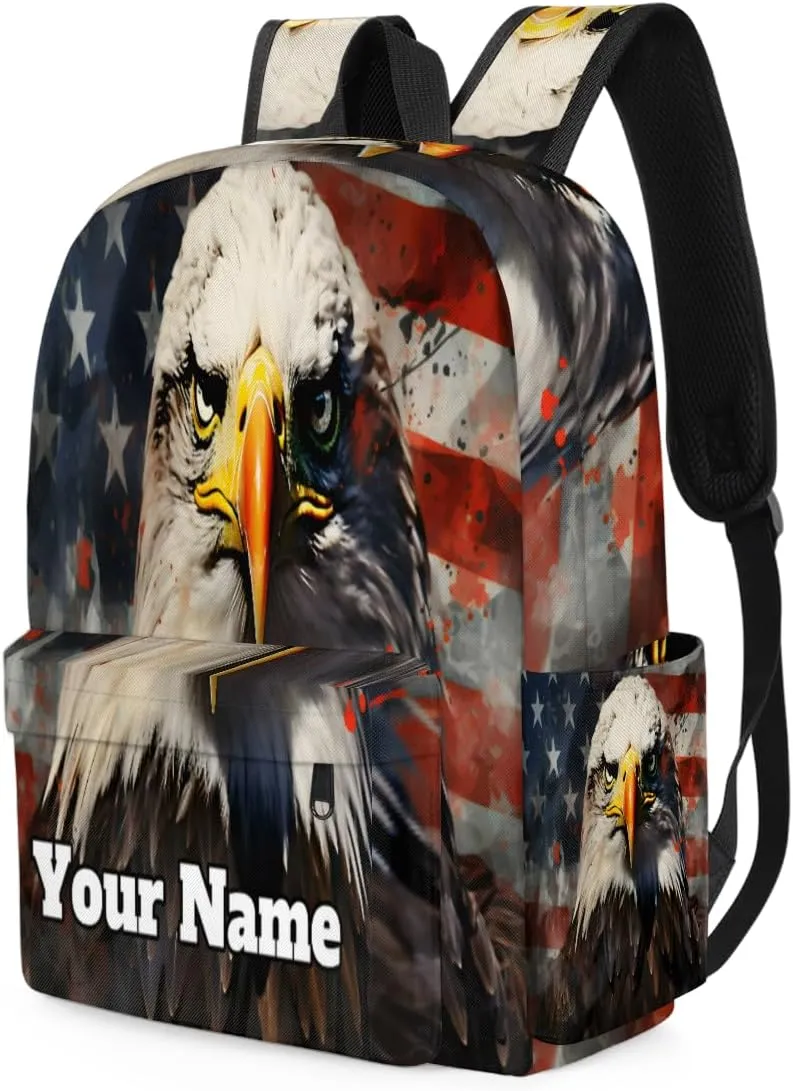Personalized 4th of July Preschool Toddler Backpack for Boys Girls Custom Kids Name Small Bookbags Kindergarten Elementary Backpack, Eagles American Flag