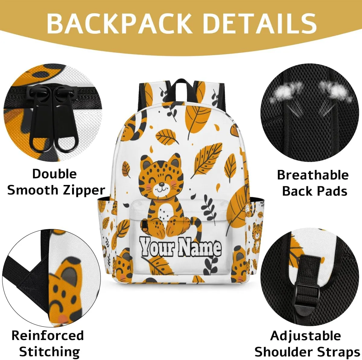 Personalized Animals Tigers Preschool Toddler Backpack for Boys Girls Custom Kids Name Small Bookbags Kindergarten Elementary Backpack, Tiger Forest