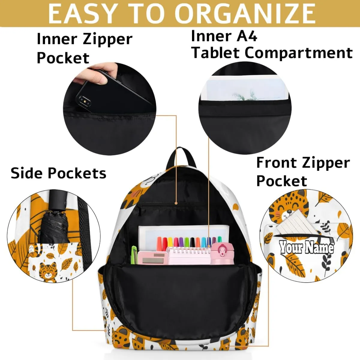 Personalized Animals Tigers Preschool Toddler Backpack for Boys Girls Custom Kids Name Small Bookbags Kindergarten Elementary Backpack, Tiger Forest