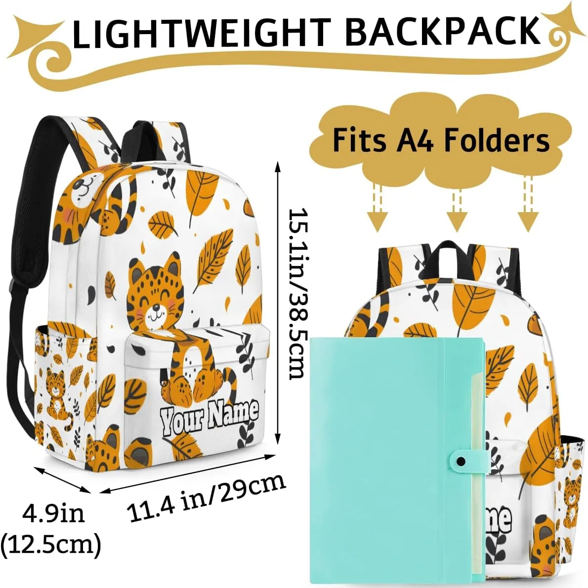 Personalized Animals Tigers Preschool Toddler Backpack for Boys Girls Custom Kids Name Small Bookbags Kindergarten Elementary Backpack, Tiger Forest