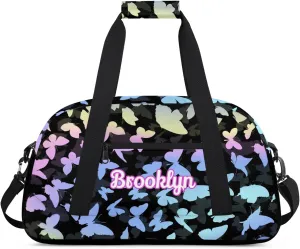 Personalized Butterfly Duffel Bag with Name Custom Travel Sports Bag for Women Men Waterproof Dance Ballet Bag Lightweight 18.9in, Colorful Blue