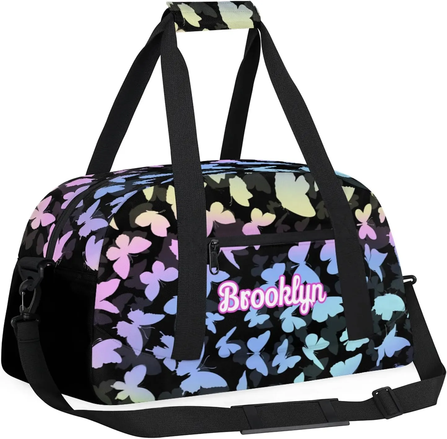 Personalized Butterfly Duffel Bag with Name Custom Travel Sports Bag for Women Men Waterproof Dance Ballet Bag Lightweight 18.9in, Colorful Blue