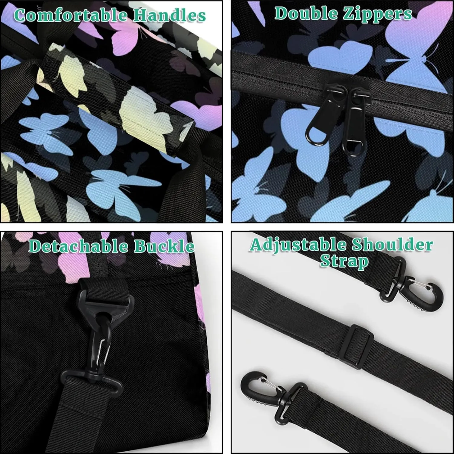 Personalized Butterfly Duffel Bag with Name Custom Travel Sports Bag for Women Men Waterproof Dance Ballet Bag Lightweight 18.9in, Colorful Blue
