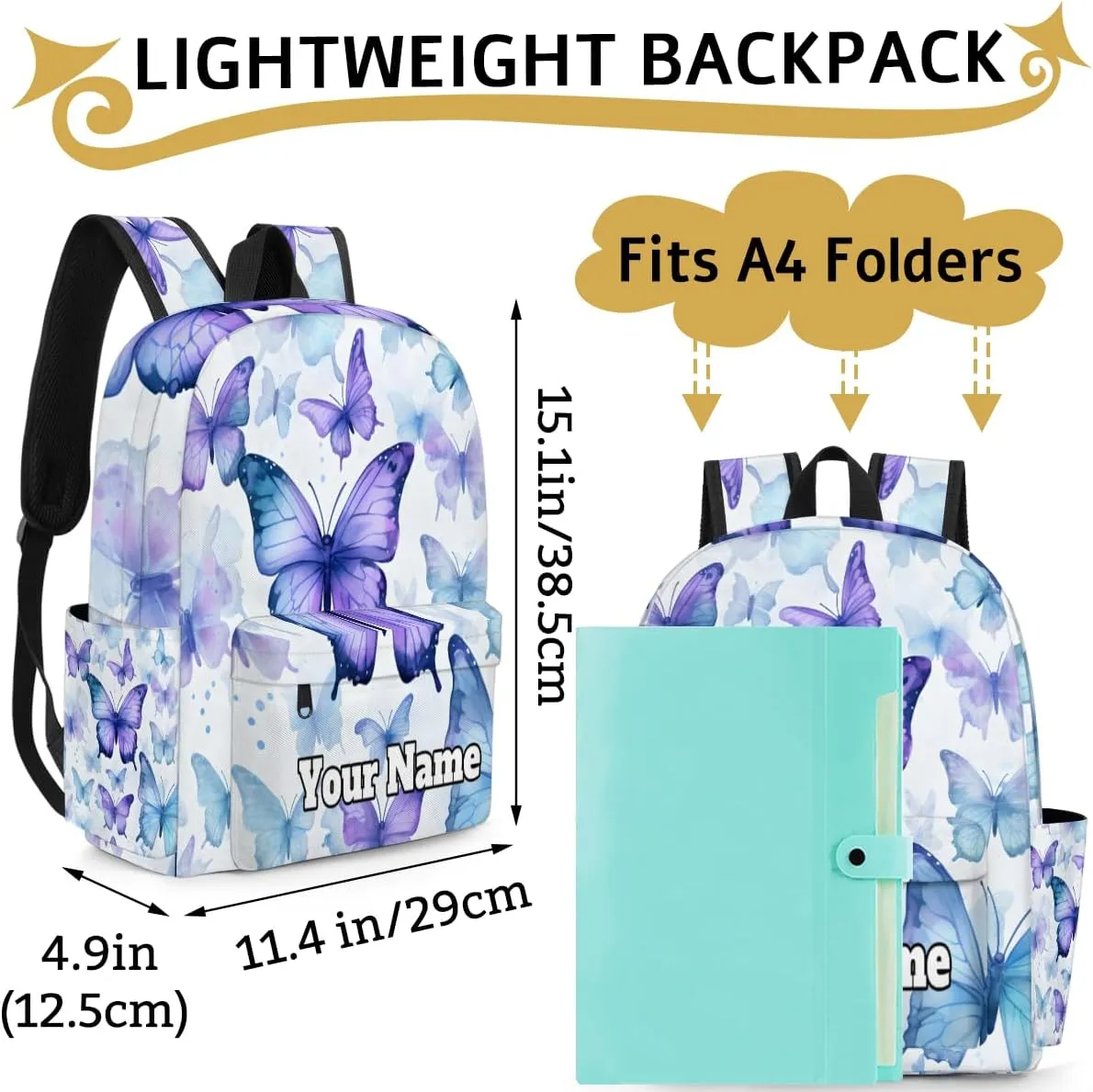 Personalized Butterfly Preschool Toddler Backpack for Boys Girls Custom Kids Name Small Bookbags Kindergarten Elementary Backpack, Butterfly