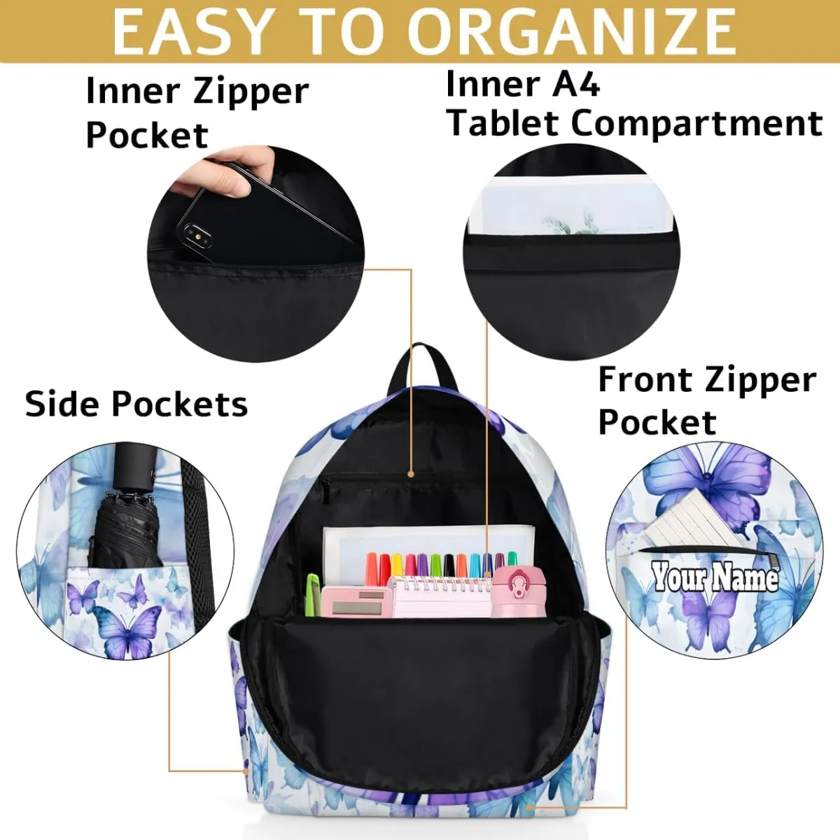 Personalized Butterfly Preschool Toddler Backpack for Boys Girls Custom Kids Name Small Bookbags Kindergarten Elementary Backpack, Butterfly