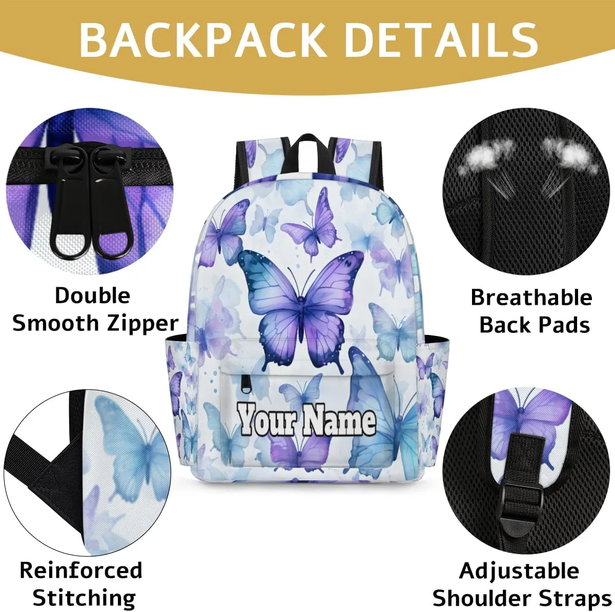 Personalized Butterfly Preschool Toddler Backpack for Boys Girls Custom Kids Name Small Bookbags Kindergarten Elementary Backpack, Butterfly